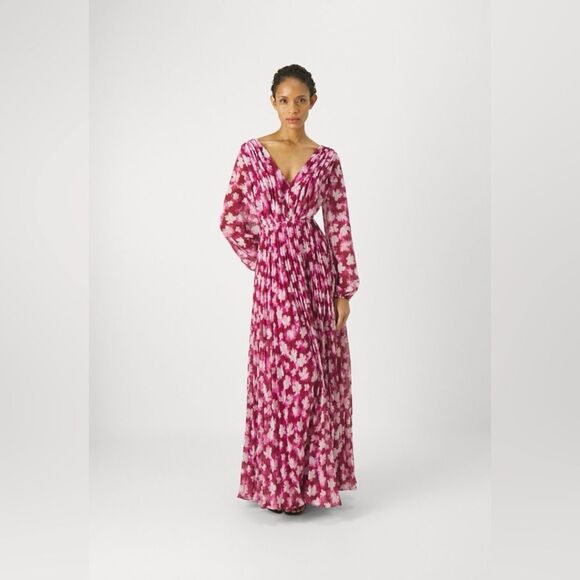 Anthropologie MLMonique Lhuillier Melanie Long-Sleeve V-Neck A-Line / size 6 - Picture 5 of 13